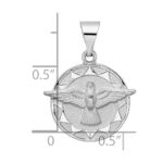 14k White Gold Polished and Satin Hollow Holy Spirit Medal Round Pendant - Image 3