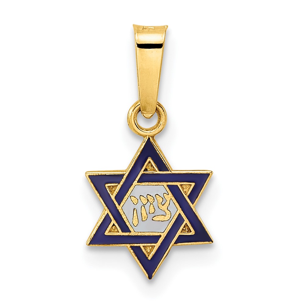 XR1971.jpg 14k Polished Blue and White Enameled Solid Star of David Pendant - Image 1