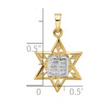 14k Two-tone Polished Solid Star of David and Torah Pendant - Image 3