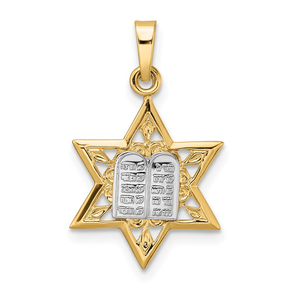 XR1981.jpg 14k Two-tone Polished Solid Star of David and Torah Pendant - Image 1