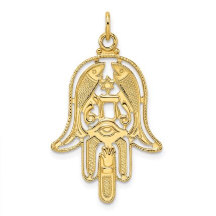14k Polished and Textured Solid Hamsa Pendant