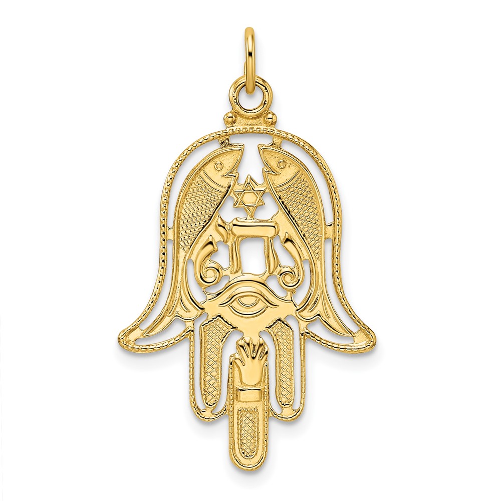 XR1995.jpg 14k Polished and Textured Solid Hamsa Pendant - Image 1