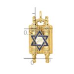 14k Polished Solid Torah with Blue and White Enameled Star of David Pendant - Image 3