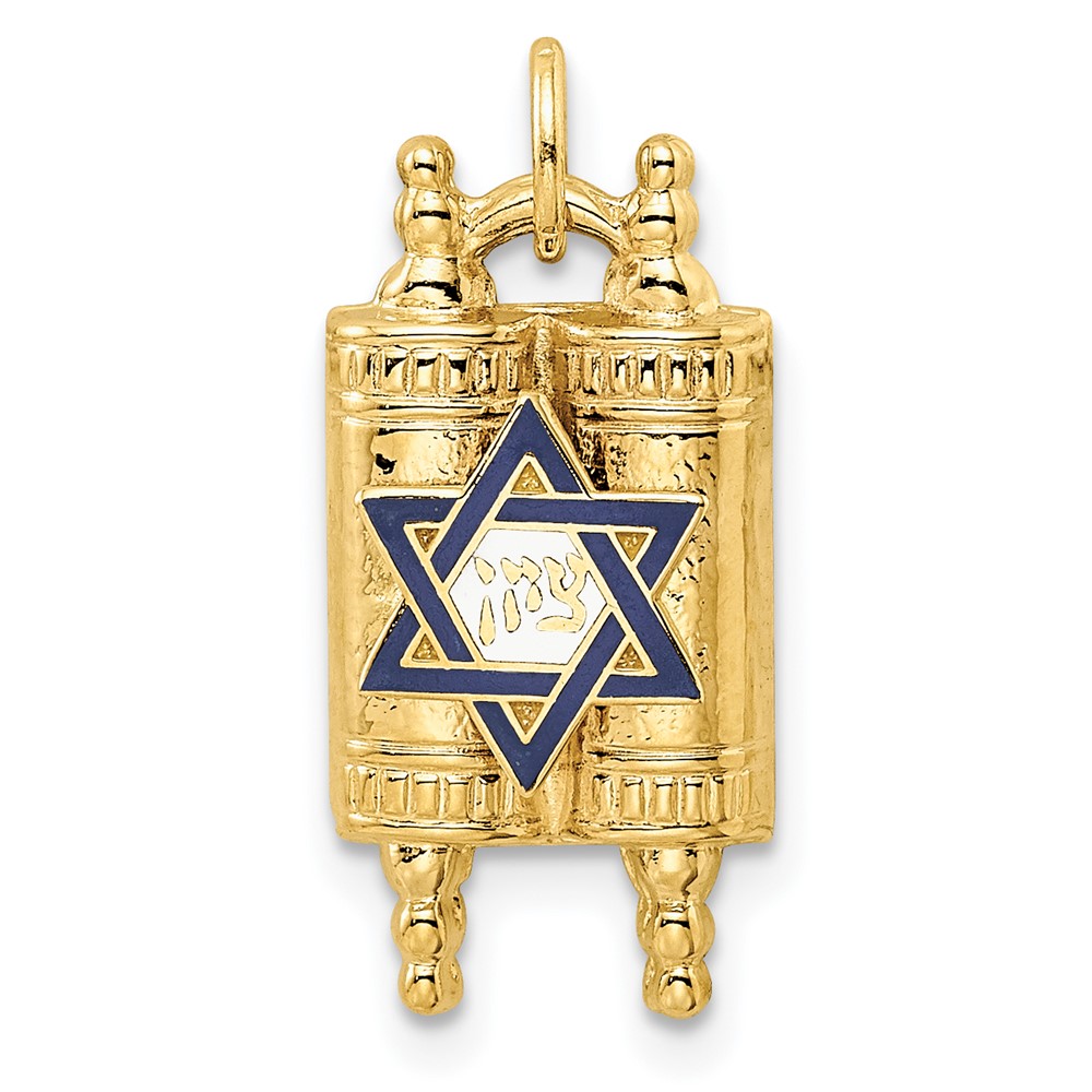 XR2019.jpg 14k Polished Solid Torah with Blue and White Enameled Star of David Pendant - Image 1