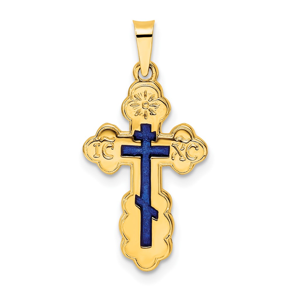 XR2022.jpg 14k Polished Eastern Orthodox Blue Enamel Solid Cross Pendant - Image 1