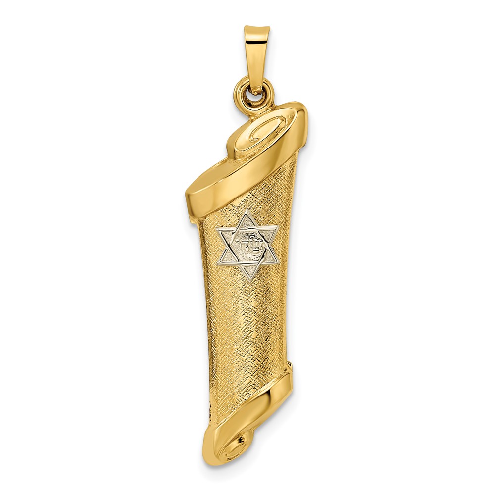 XR2027.jpg 14k Two-tone Polished and Textured Hollow Torah Scroll with Star of David Pendant - Image 1