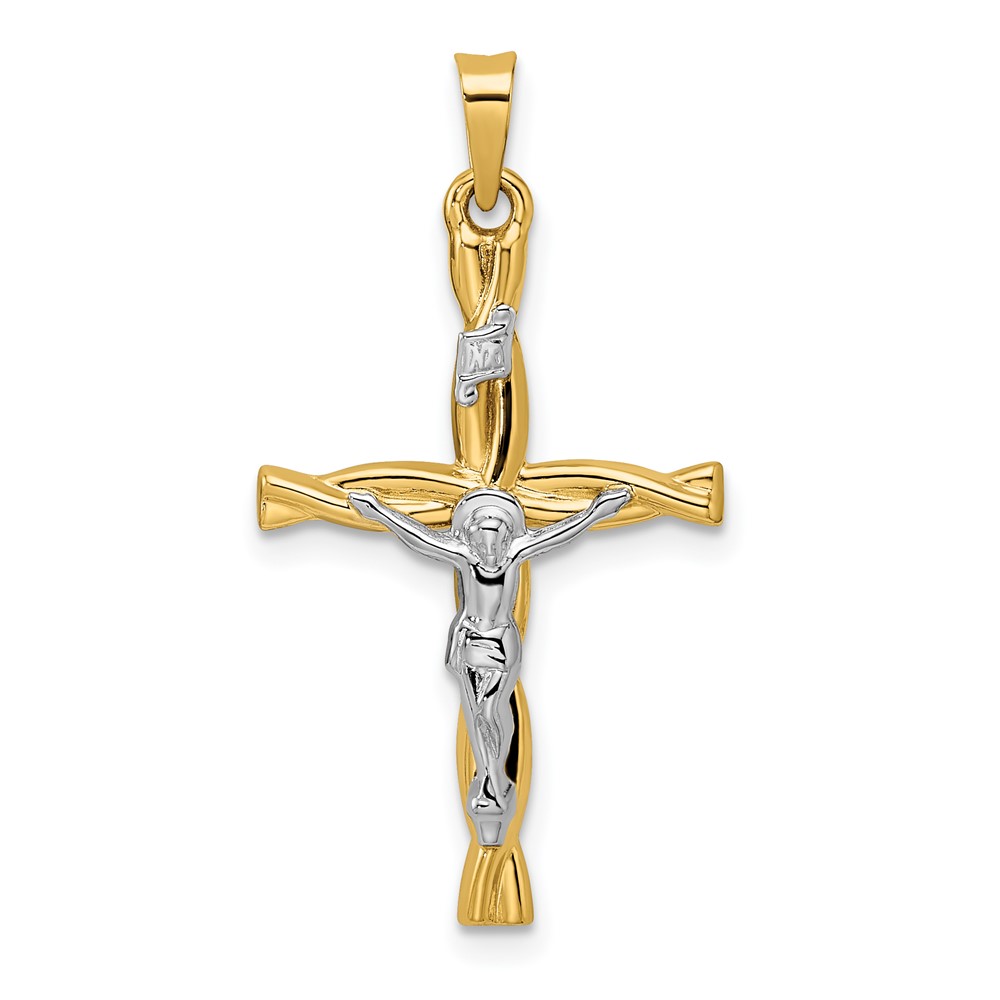 XR2032.jpg 14k Two-tone Polished Hollow INRI Crucifix Twisted Cross Pendant - Image 1