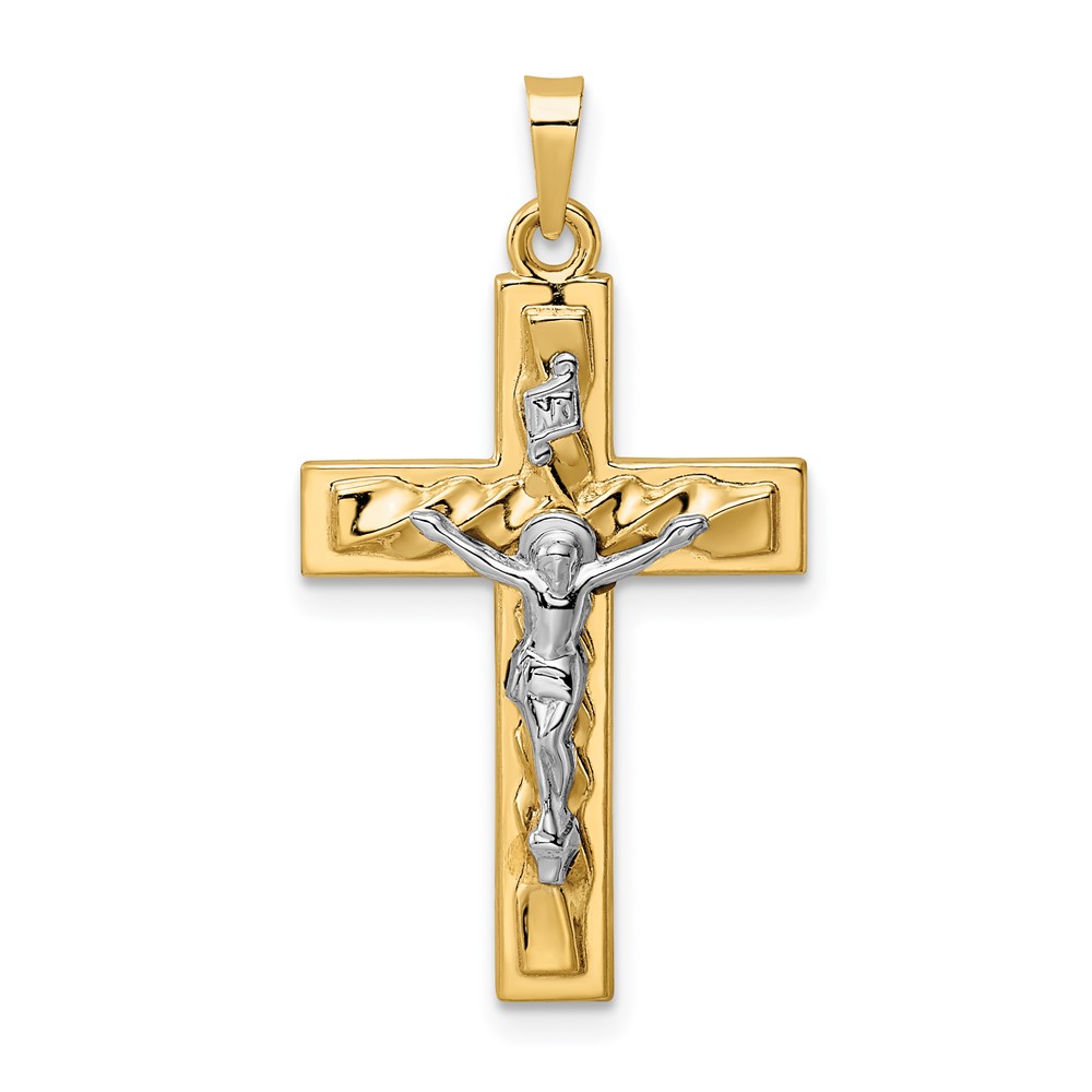 XR2036.jpg 14k Two-tone Polished and Twisted Hollow INRI Crucifix Pendant - Image 1