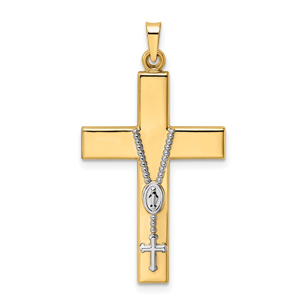 XR2055.jpg 14k Two-tone Polished Hollow Rosary Cross Pendant - Image 1