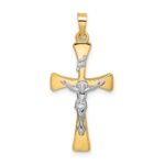 14k Two-tone Polished Hollow INRI Crucifix Cross Pendant