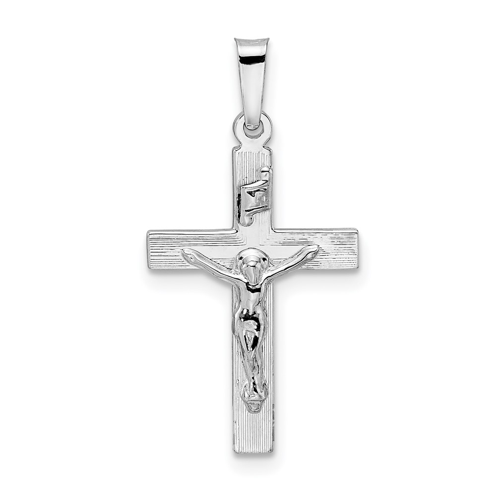 XR2067.jpg 14k White Gold Polished Solid INRI Striped Crucifix Pendant - Image 1