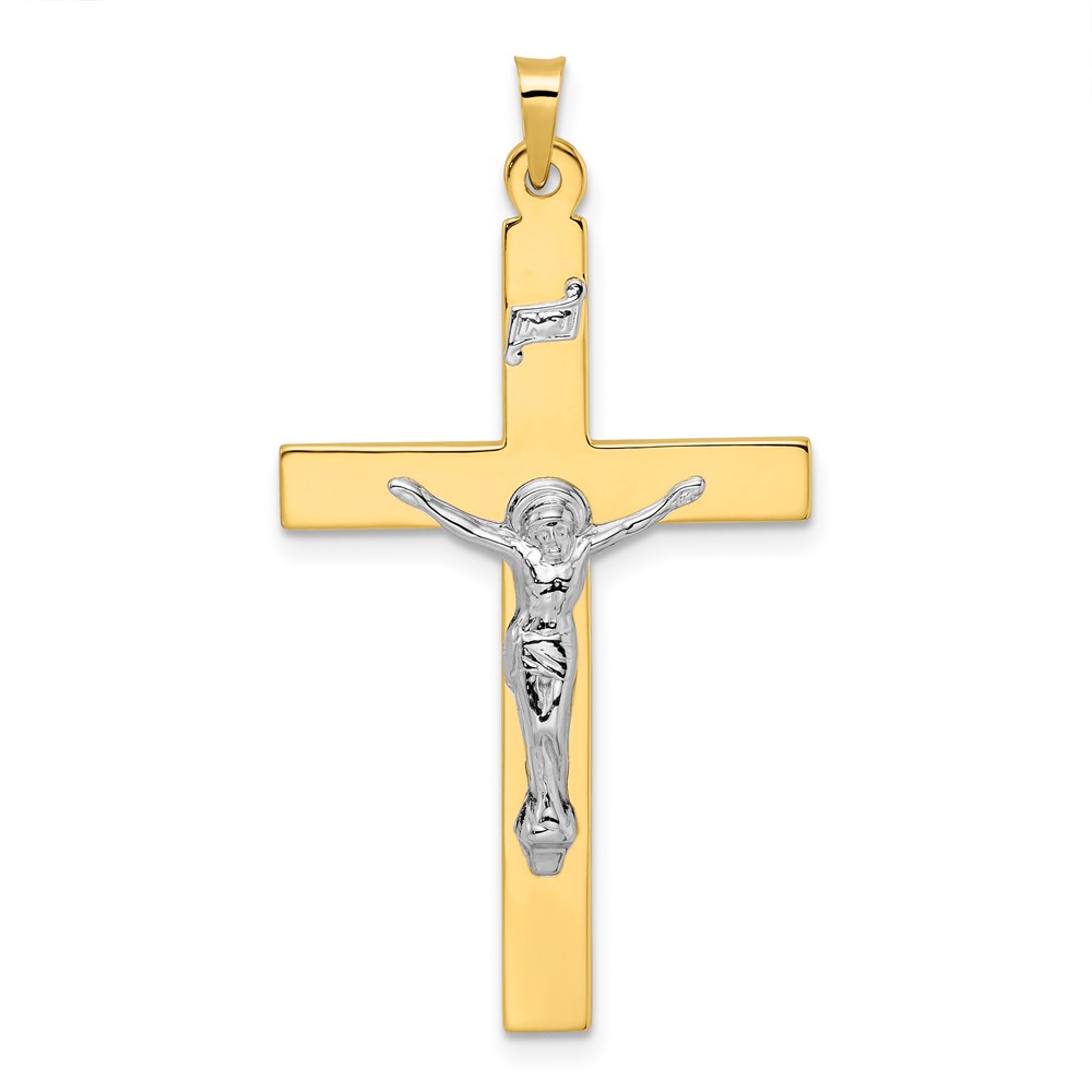 XR2072.jpg 14k Two-tone Solid INRI Crucifix Pendant - Image 1