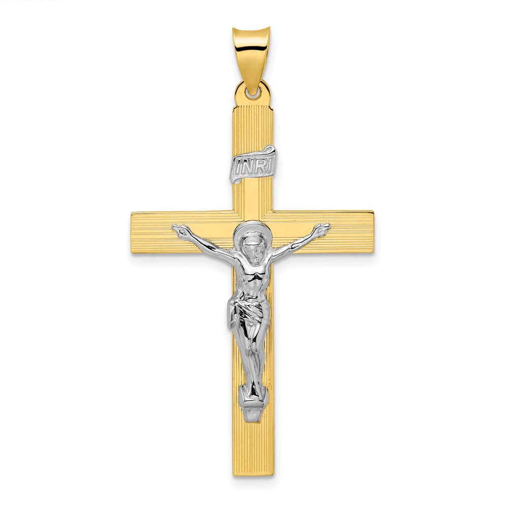 XR2075.jpg 14k Two-tone Polished Solid INRI Crucifix Cross Pendant - Image 1