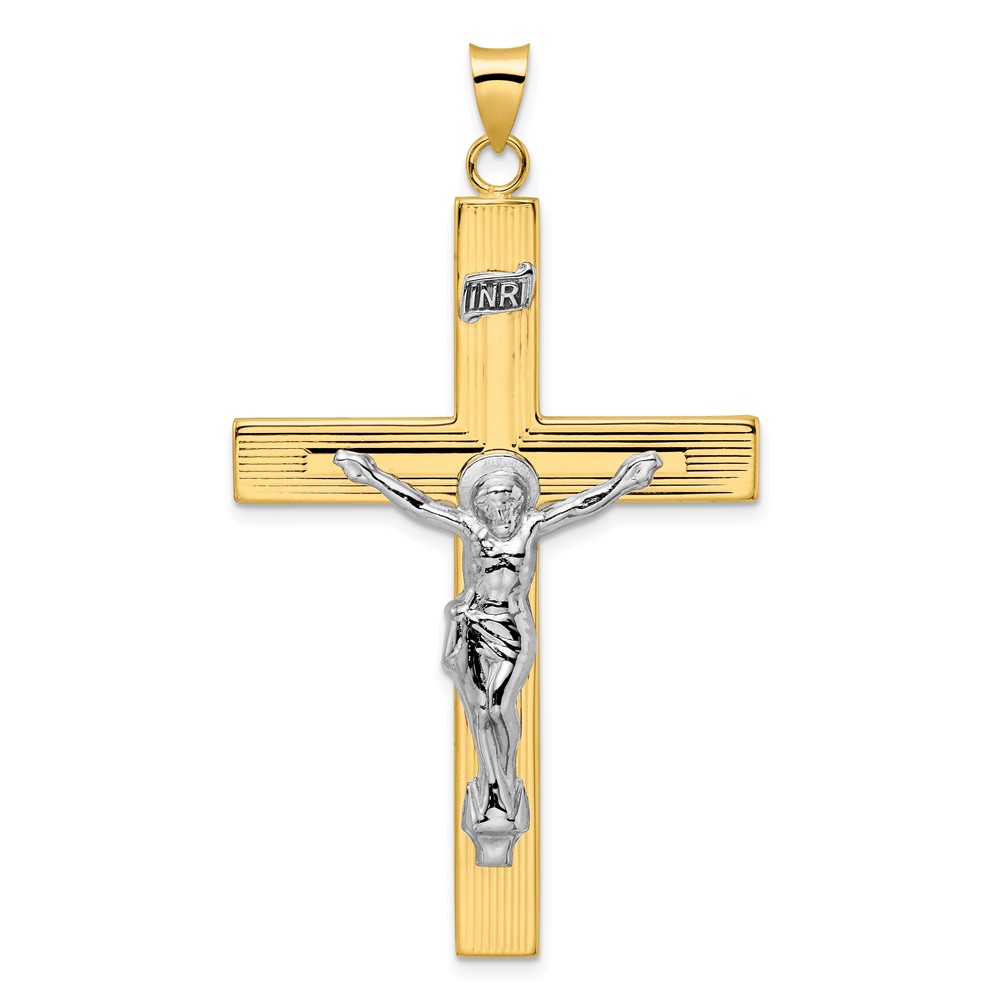 XR2076.jpg 14k Two-tone Polished Solid INRI Crucifix Cross Pendant - Image 1