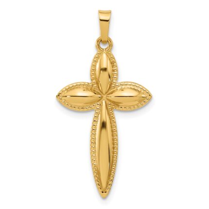 14k Polished Hollow Beaded Edge Passion Cross Pendant