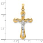 14k Two-Tone Grooved Hollow INRI Crucifix Pendent - Image 4