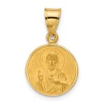 14k Polished and Satin Solid Sacred Heart of Jesus Round Medal Pendant