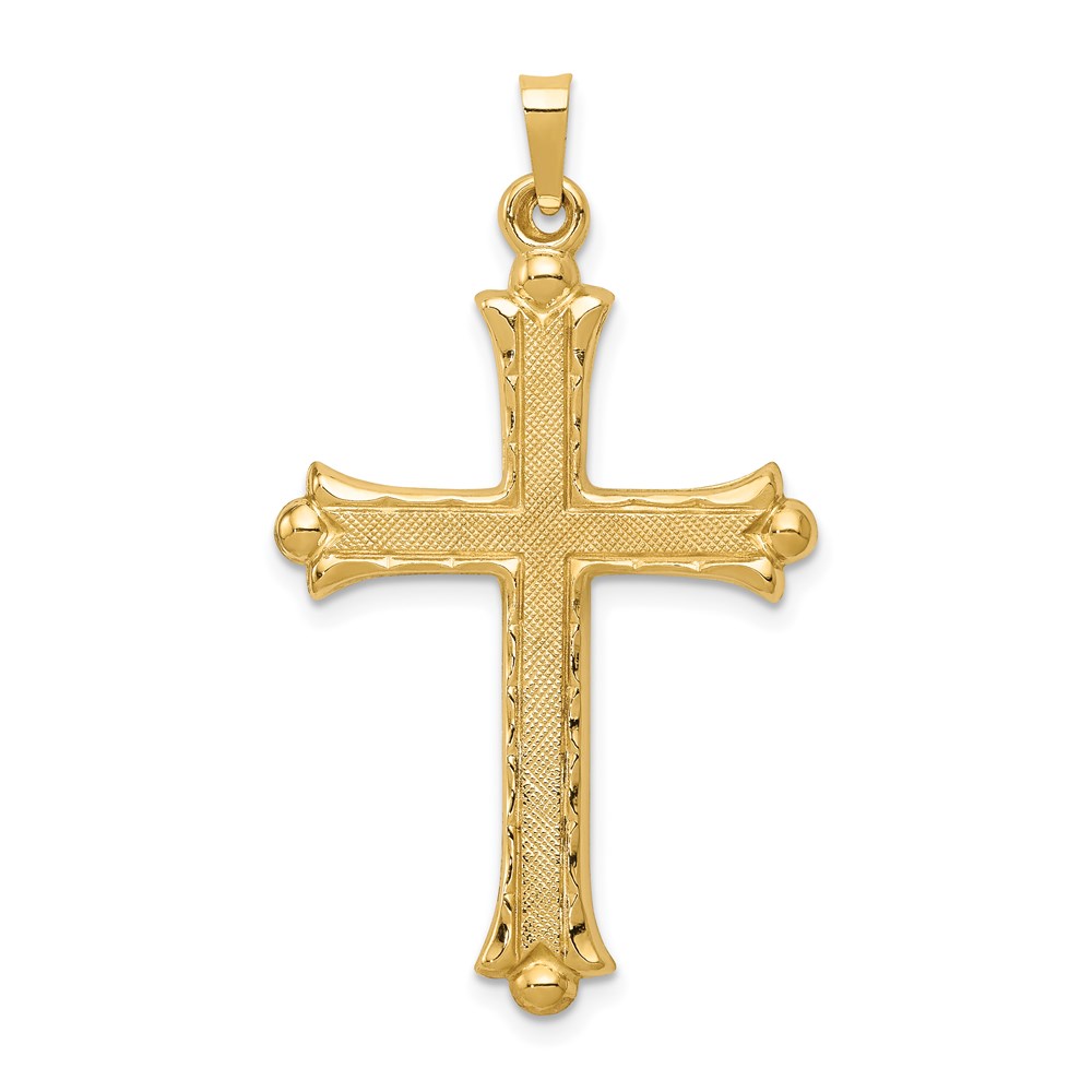 XR210.jpg 14k Hollow Fleur De Lis Cross Pendant - Image 1