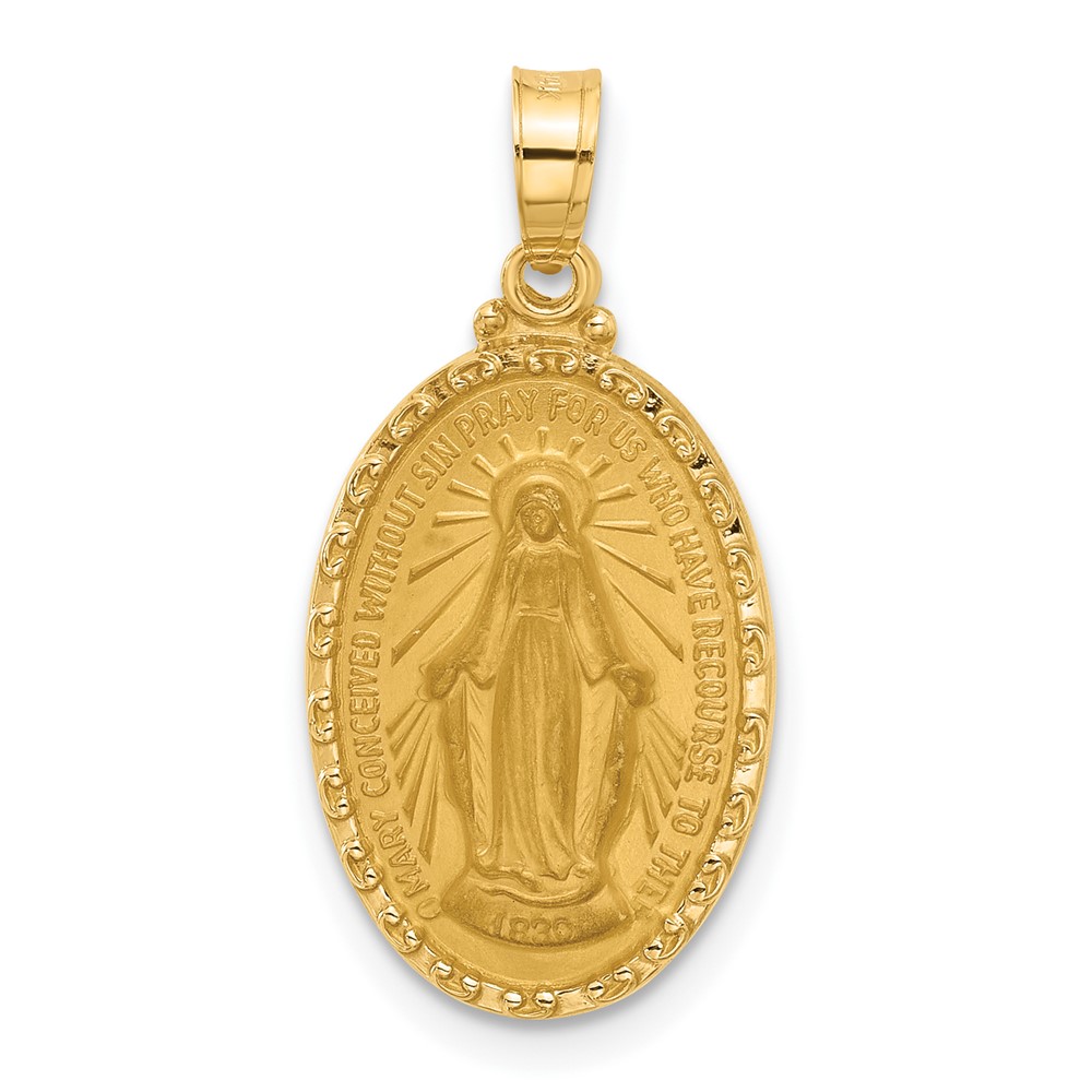XR2111.jpg 14k Polished and Satin Solid Miraculous Medal Oval Pendant - Image 1