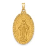 14k Polished and Satin Solid Miraculous Medal Oval Pendant