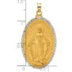 14K and White Rhodium Polished and Satin Solid Miraculous Medal Oval Pendant - Image 4
