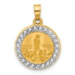 14k and White Rhodium Satin and Polished Hollow St Anthony Medal Round Pendant