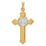 14k Two-tone Textured Hollow Budded St Benedict Cross Pendent - Image 3