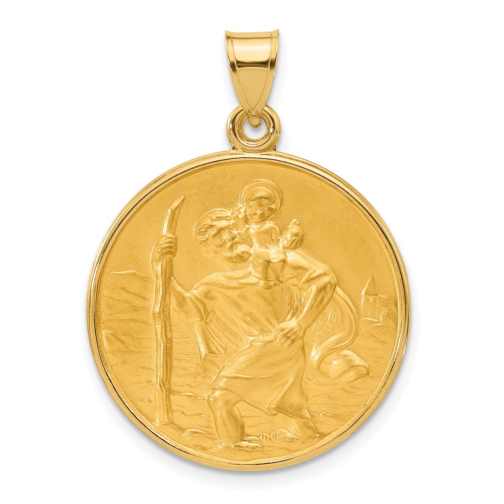XR2139.jpg 14k Polished and Satin Solid Large St. Christopher Medal Round Pendant - Image 1