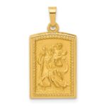 14K Polished and Satin Rectangular Hollow St. Christopher Medal Pendant