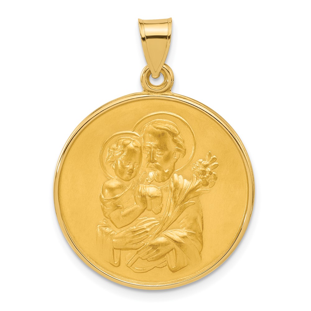 XR2144.jpg 14k Polished and Satin Solid Large St Joseph Medal Round Pendant - Image 1