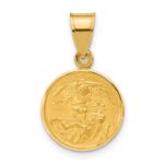 14k Polished and Satin Solid St. Michael Medal Round Pendant
