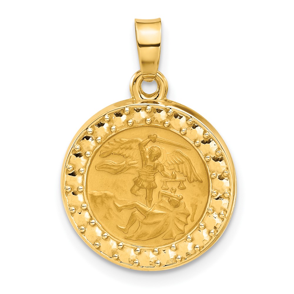 XR2151.jpg 14K Polished and Satin Hollow St. Michael Medal Round Pendant - Image 1