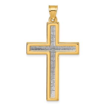 14k with White Rhodium Polished Latin Cross Pendant