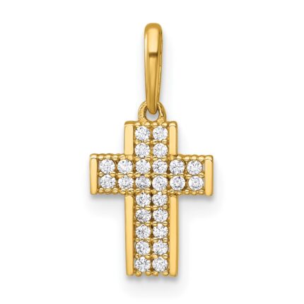 14k Polished Pave CZ Latin Cross Charm / Pendant