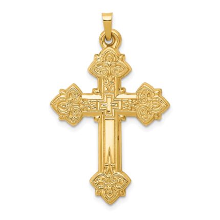 14k Hollow Fleur de Lis Cross Pendant