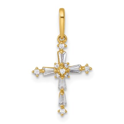 14k Polished Fancy CZ Cross Charm / Pendant