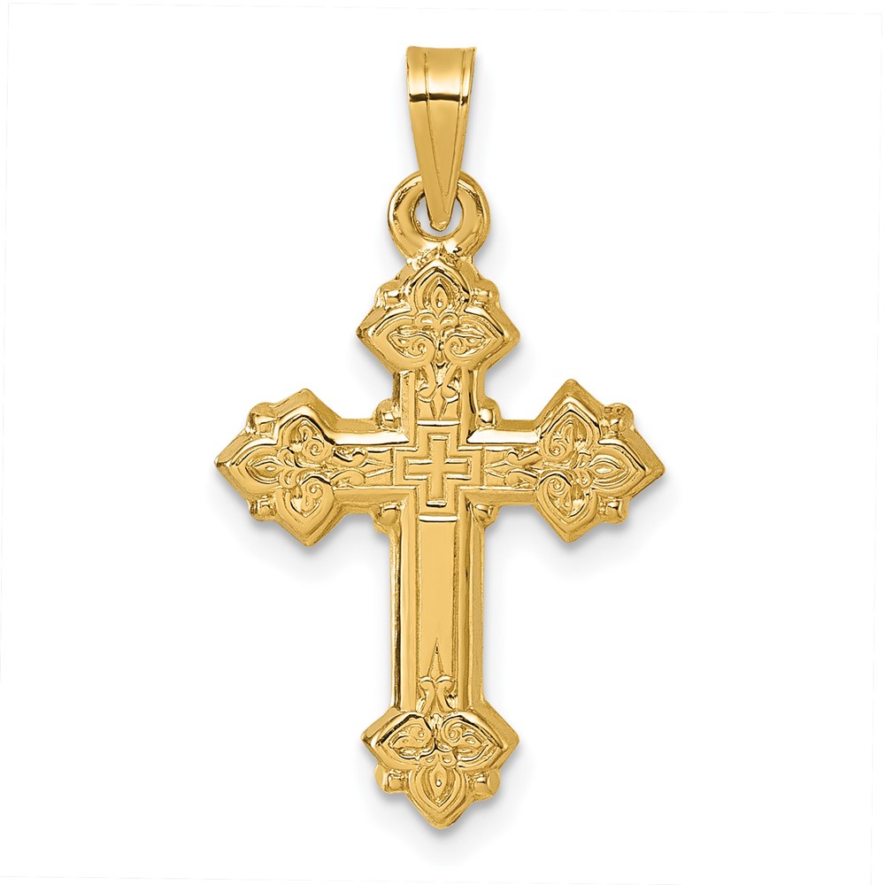 XR2173.jpg 14k Polished Fleur de Lis Cross Pendant - Image 1