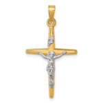 14k with White Rhodium Polished INRI Crucifix Cross Pendant