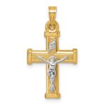 14k with White Rhodium Polished and Textured INRI Crucifix Cross Pendant