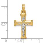 14k with White Rhodium Polished and Textured INRI Crucifix Cross Pendant - Image 4