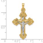 14k with White Rhodium Polished Fleur de Lis INRI Crucifix Cross Pendant - Image 4