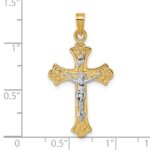 14k with White Rhodium Polished Fleur de Lis INRI Crucifix Cross Pendant - Image 4