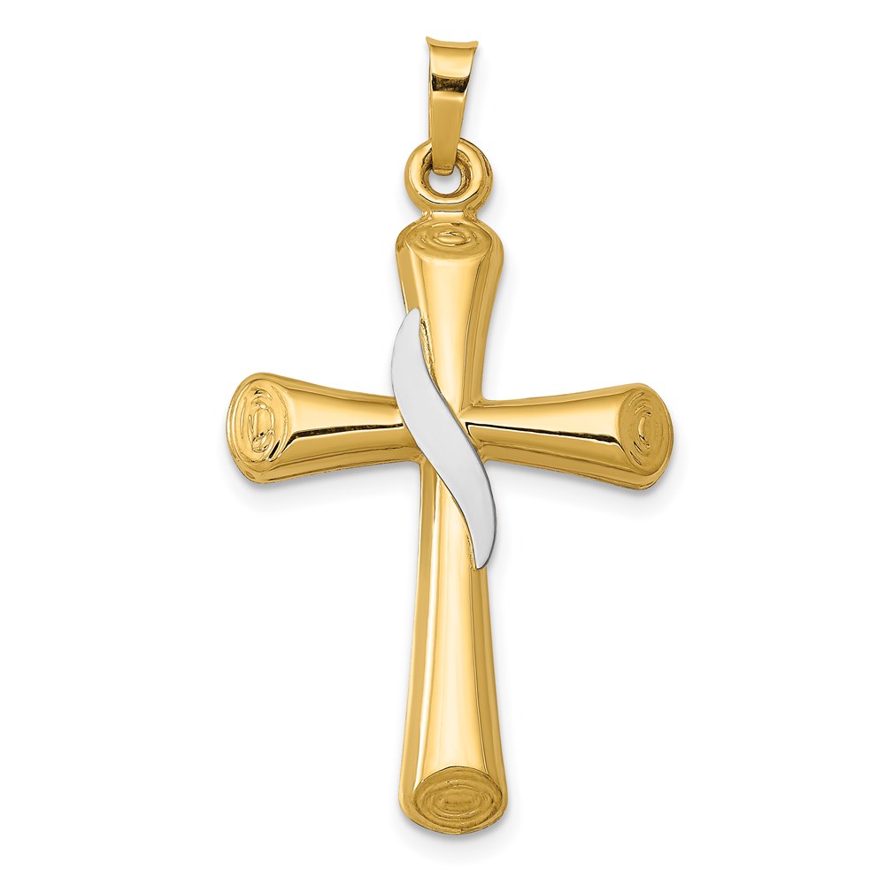 XR266.jpg 14K Two-Tone Hollow Cross with Drape Pendant - Image 1