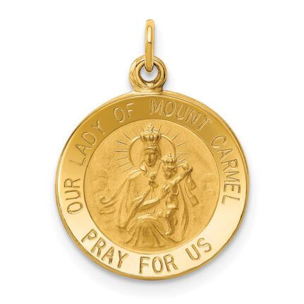 14k Polished and Satin Solid Our Lady of Mt. Carmel Medal Round Charm
