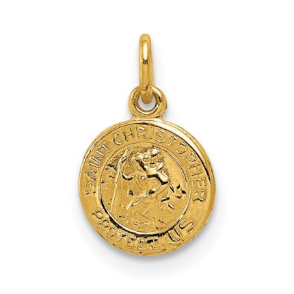 14k Polished Solid Mini Saint Christopher Medal Round Charm