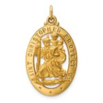 14k Polished and Satin Solid Cut-out Saint Christopher Medal Oval Pendant