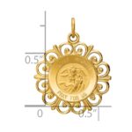 14k Polished and Satin Solid St. Michael Medal Scalloped Edge Round Pendant - Image 3