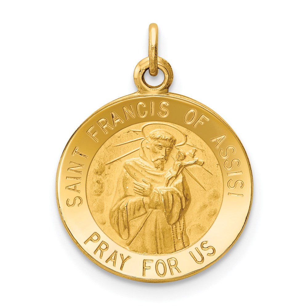 XR391.jpg 14k Polished and Satin Solid Saint Francis of Assisi Medal Round Charm - Image 1