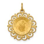 14k Polished and Satin Solid Saint Francis of Assisi Medal Scalloped Edge Round Pendant