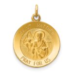 14k Polished and Satin Solid Saint Matthew Medal Round Charm